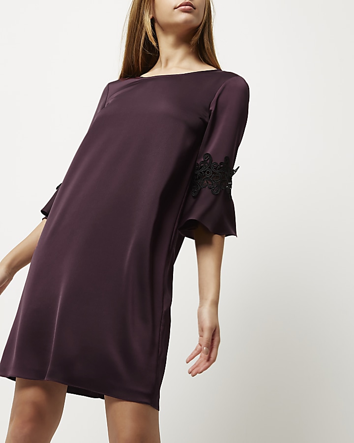 Dark purple bell sleeve swing dress