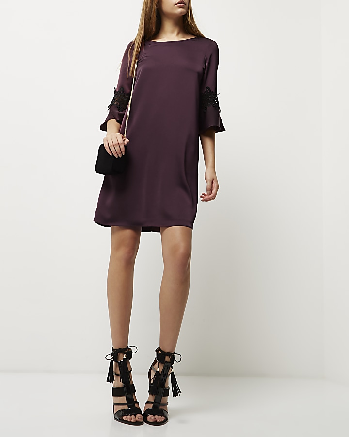 Dark purple bell sleeve swing dress