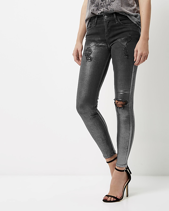 Black silver coated super skinny Amelie jeans