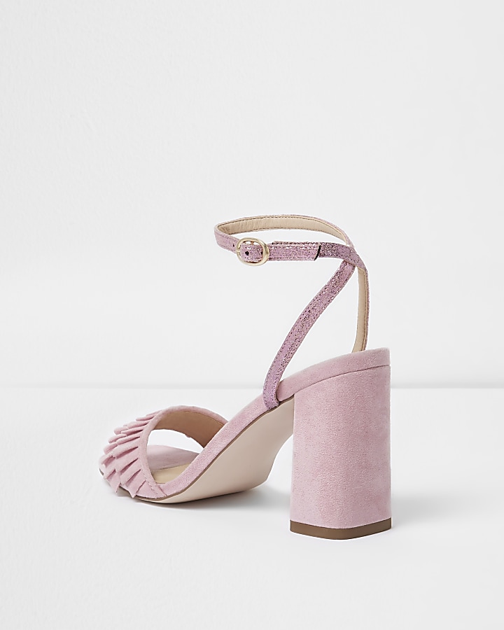 Pink frill strap block heel sandals