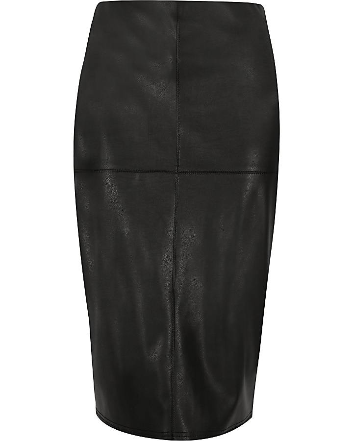 Black leather look pencil skirt