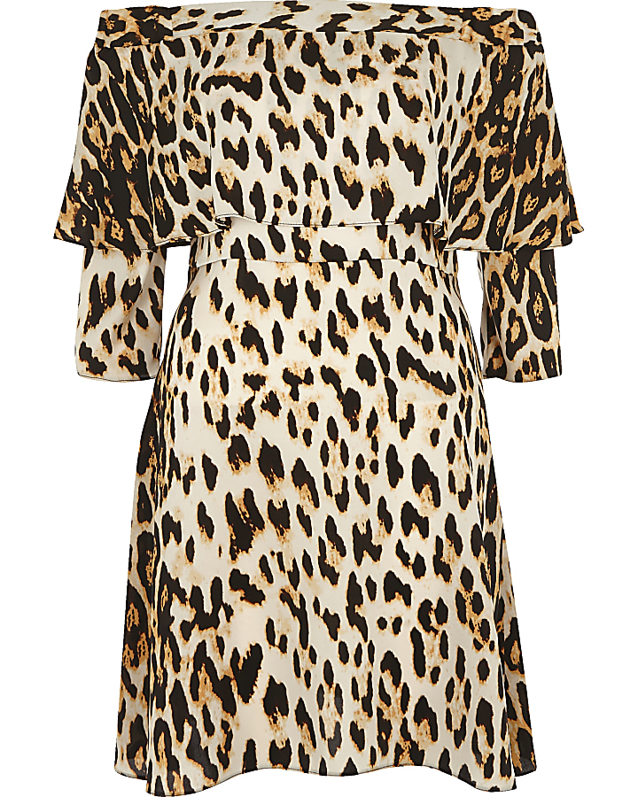 Leopard print deep frill swing dress