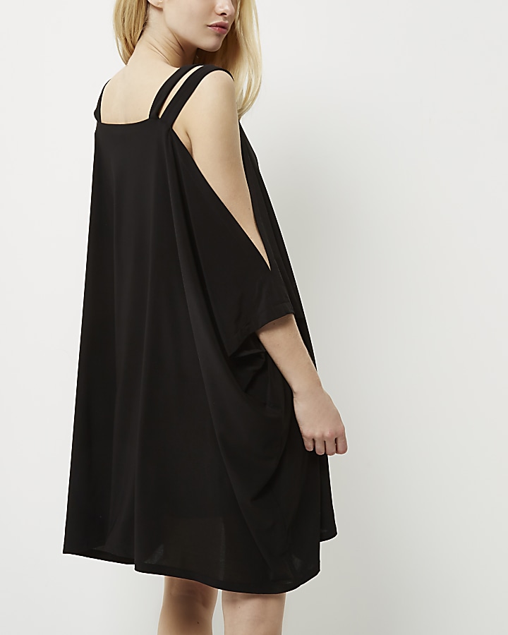 Black cold shoulder trapeze dress