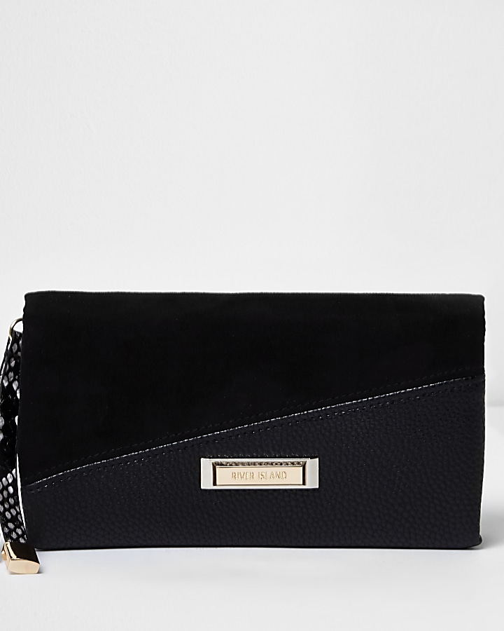 Black mixed texture foldover purse
