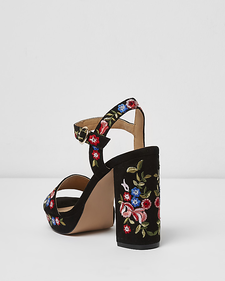 Black floral wide fit platform sandals