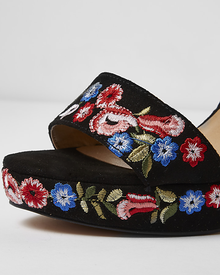 Black floral wide fit platform sandals