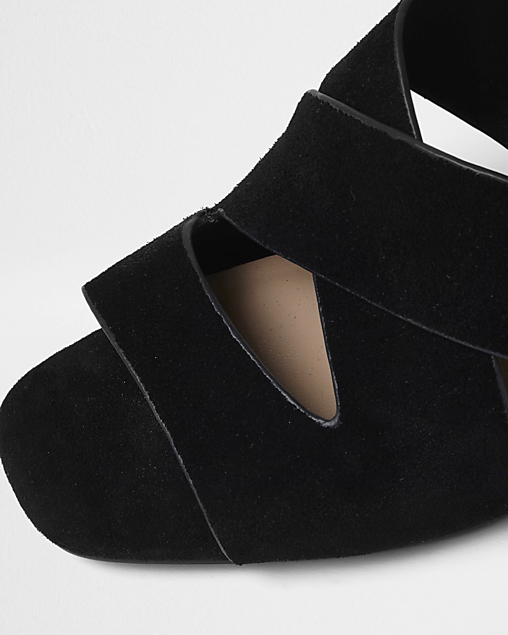 Black crossover wide fit block heel sandals