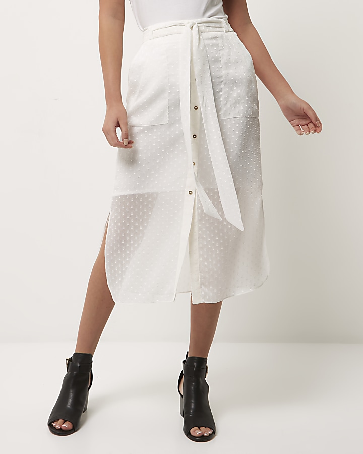 White button through midi skirt