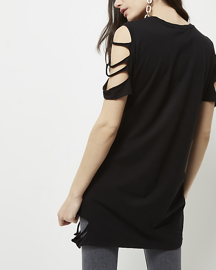 Black slashed sleeve longline T-shirt