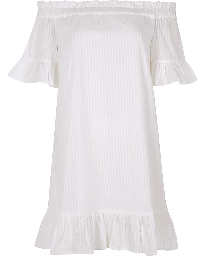White bardot frill swing dress