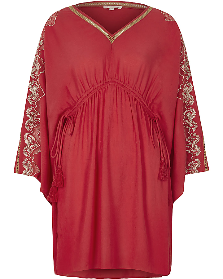Red embroidered kaftan dress