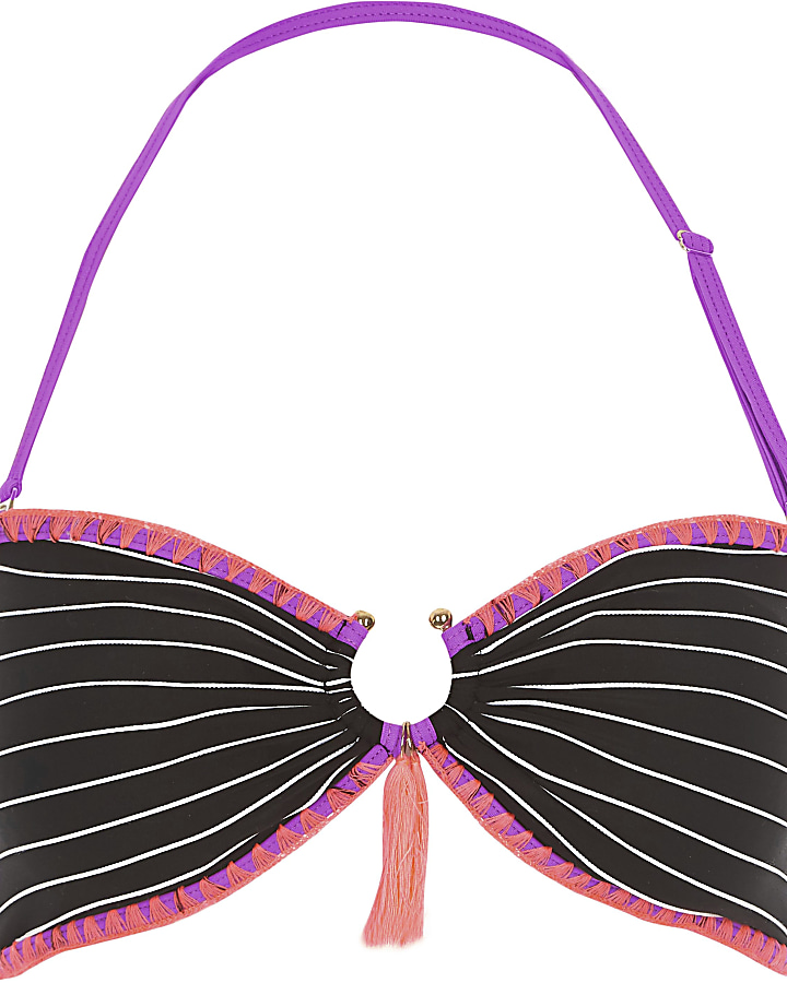Black stripe ring front bandeau bikini top