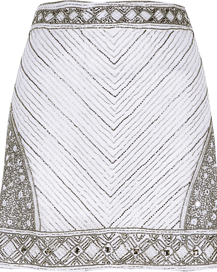White embellished mini skirt