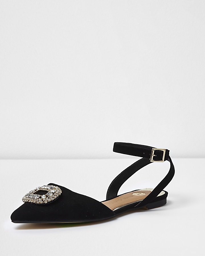 Black diamante embellished pointed shoes