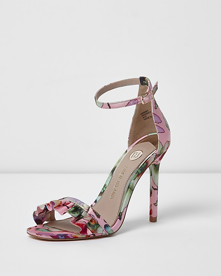 Pink print frill strap barely there sandals