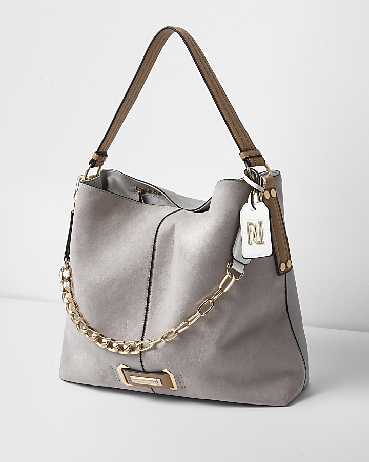 Grey chain front slouch underarm bag