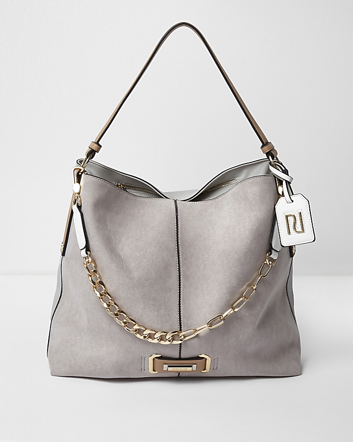 Grey chain front slouch underarm bag