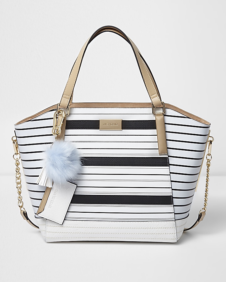 White stripe print winged tote bag