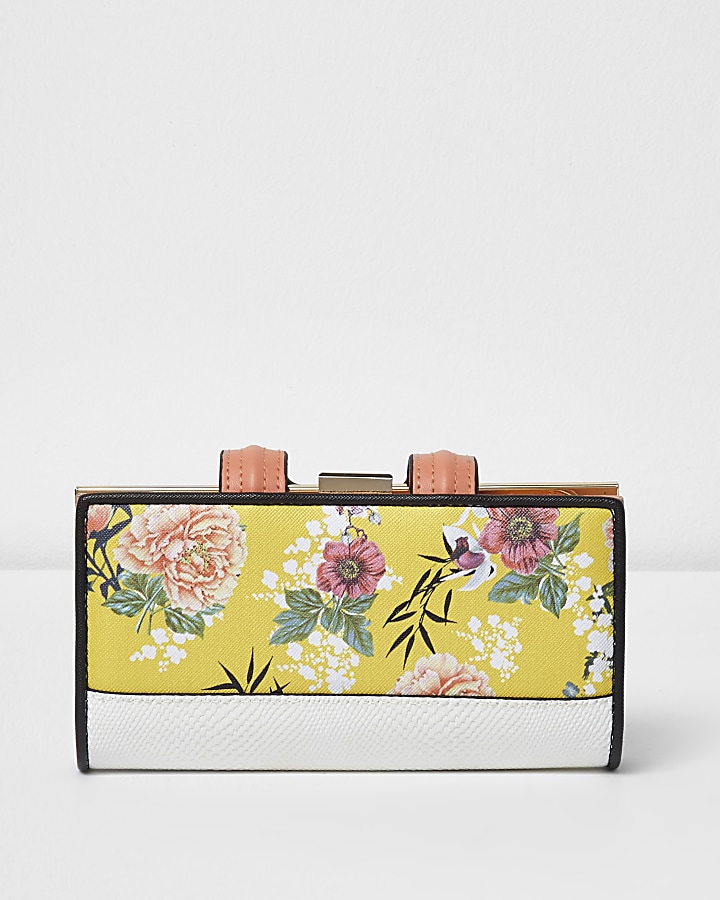 Yellow floral print clip top purse