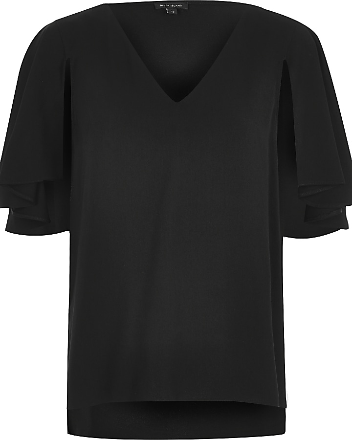 Black cape sleeve top