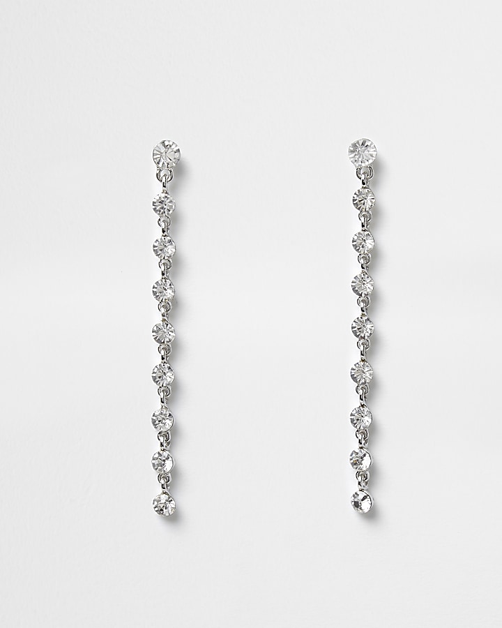 White silver tone diamante drop earrings