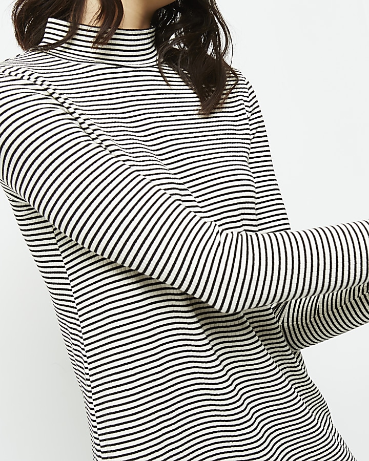 Black and white stripe turtleneck dress