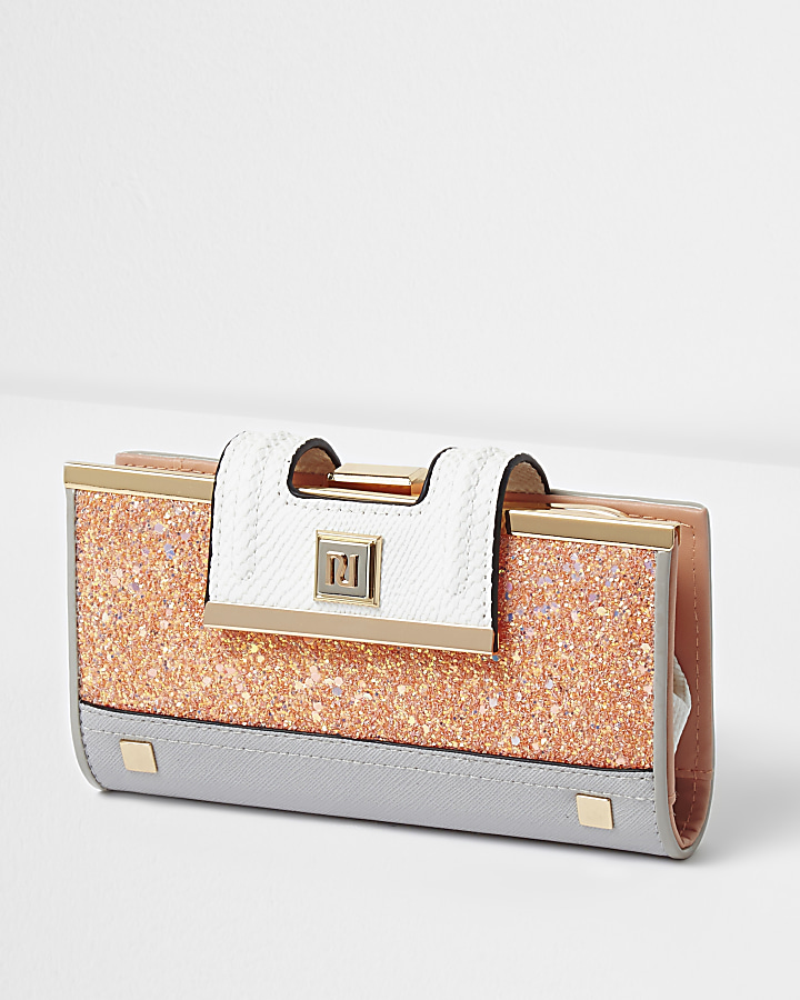 Pink glitter clip top purse