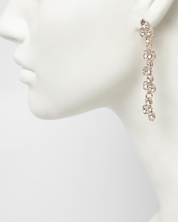 Rose gold tone diamante flower drop earrings