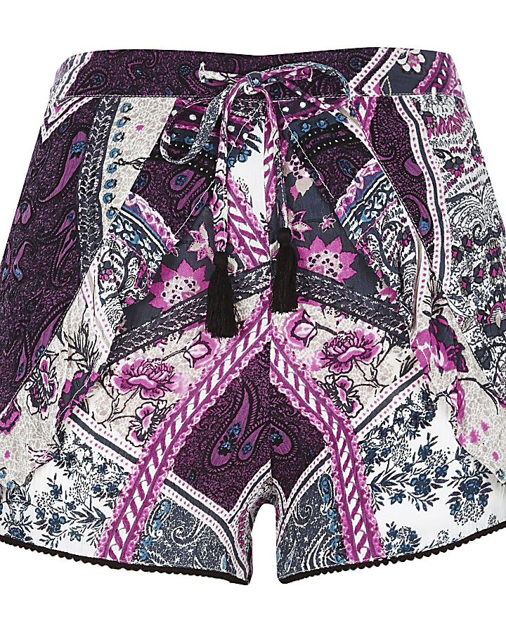 Pink floral scarf print frill shorts
