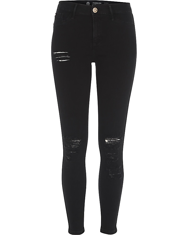 Black Fashion Strong ripped Molly jeggings