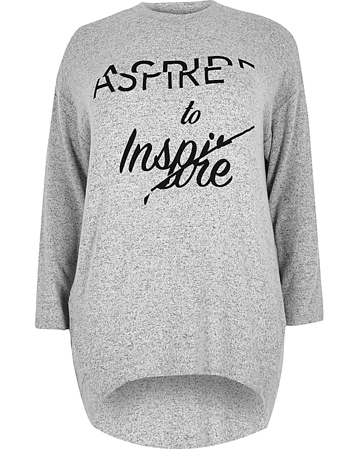 Plus grey 'Aspire to Inspire' print top