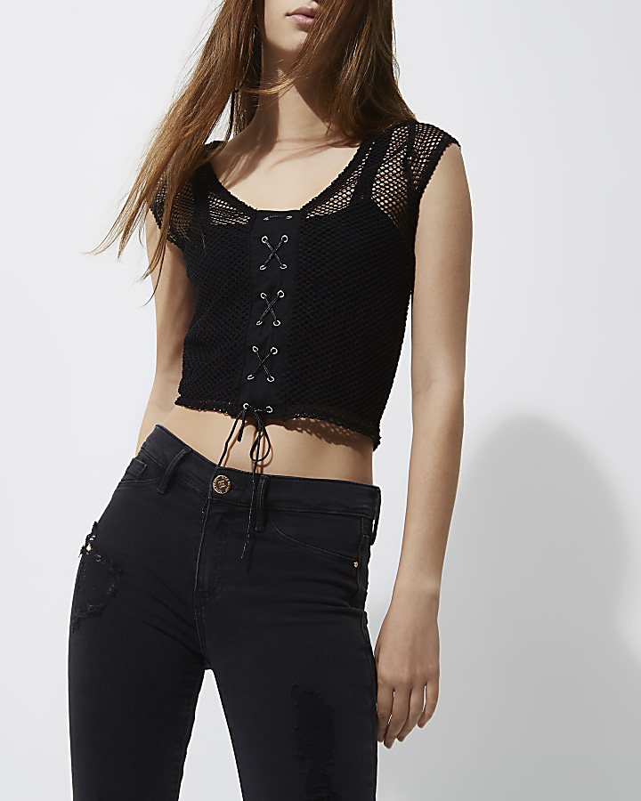 Black mesh corset bralet top