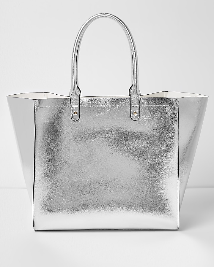 Silver metallic winged tote beach bag