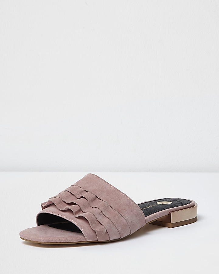 Light pink wide fit frill mules