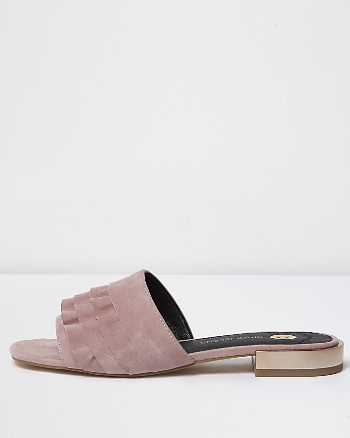 Light pink wide fit frill mules