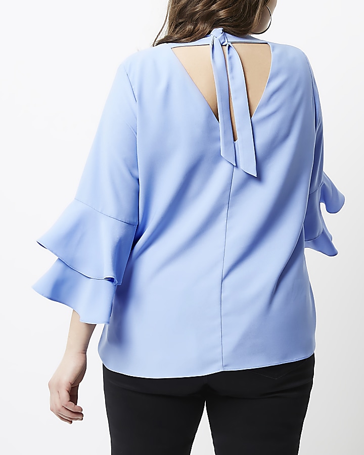 Plus light blue double bell sleeve top