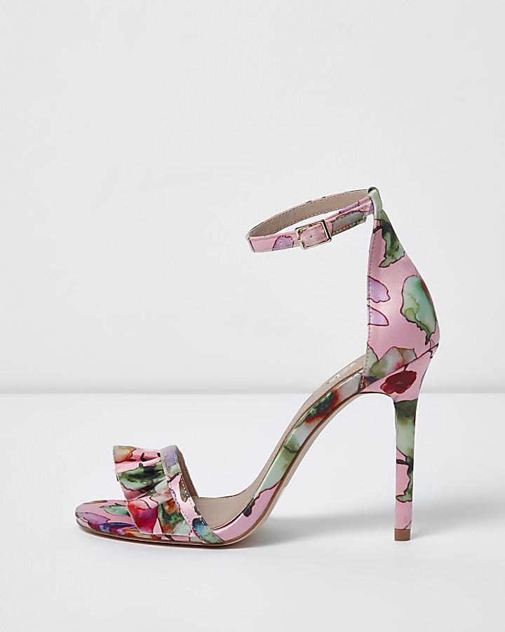 Pink wide fit floral barely there sandals