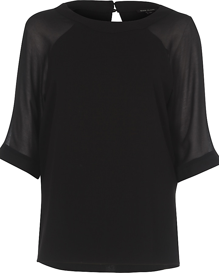 Black chiffon raglan sleeve T-shirt