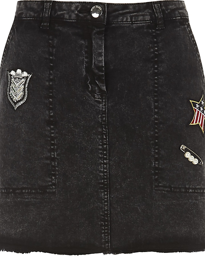 Dark grey badged mini skirt