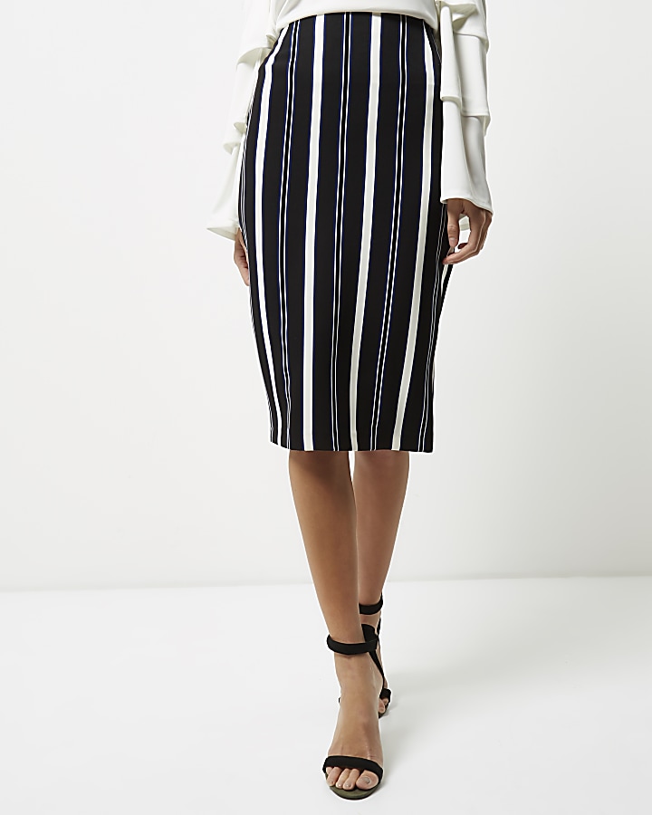 Blue stripe midi pencil skirt