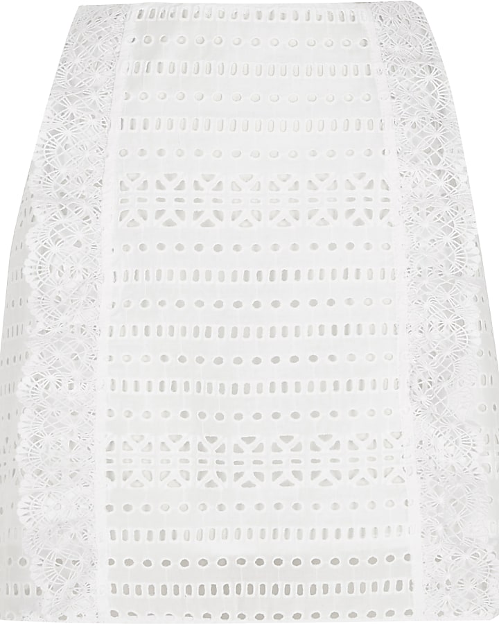 White broderie mini skirt