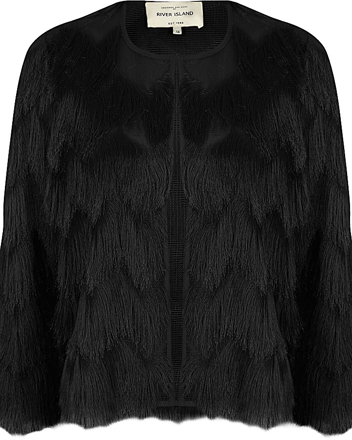 Black fringed cropped jacket