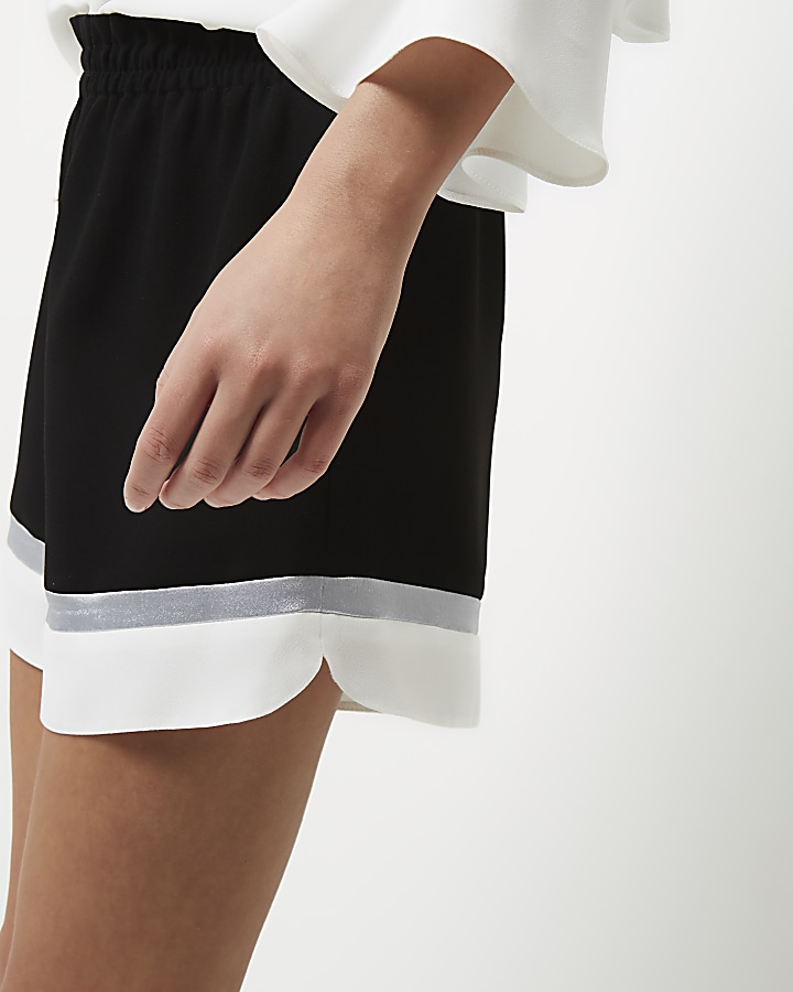 Black colour block shorts