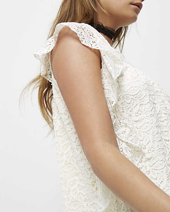 Cream lace waterfall frill top