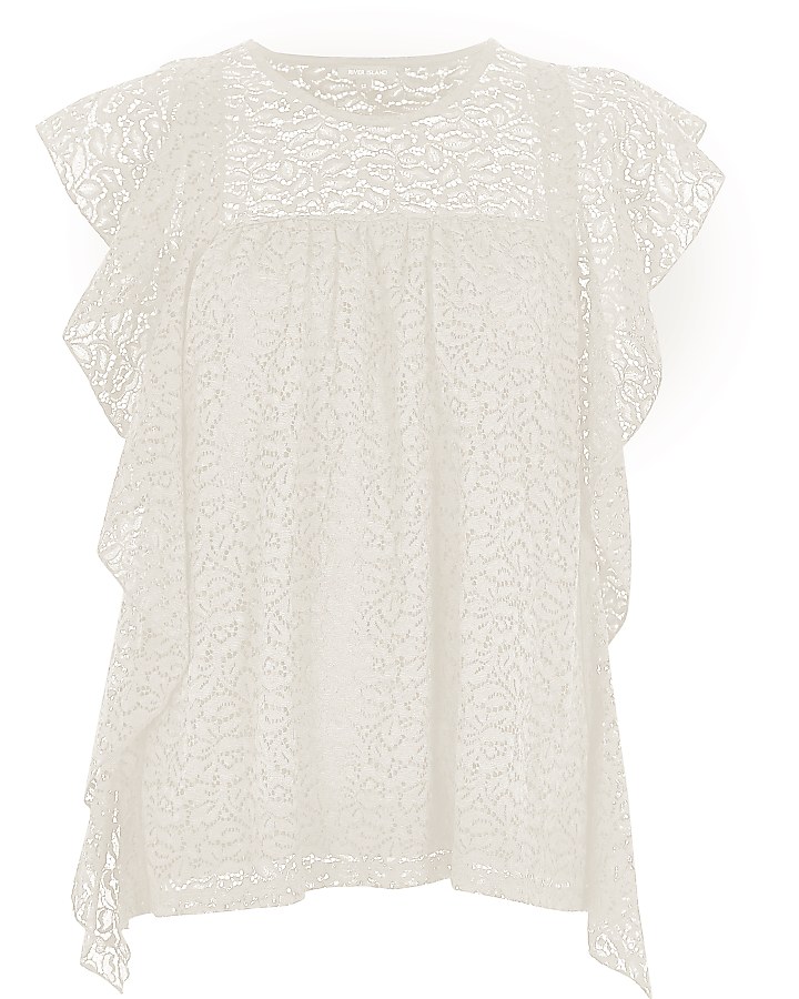 Cream lace waterfall frill top