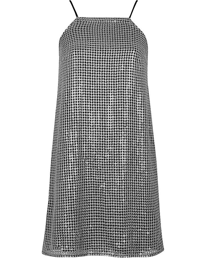 Petite silver sequin cami mini slip dress