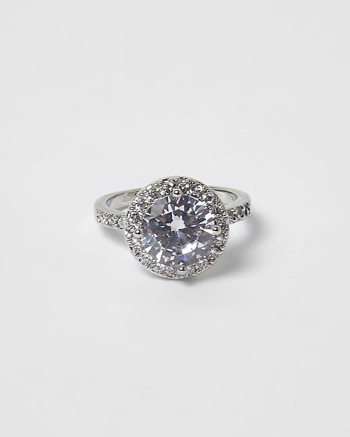 Silver tone diamante ring
