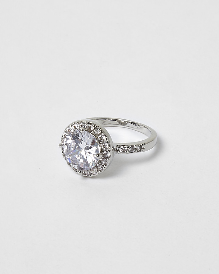 Silver tone diamante ring