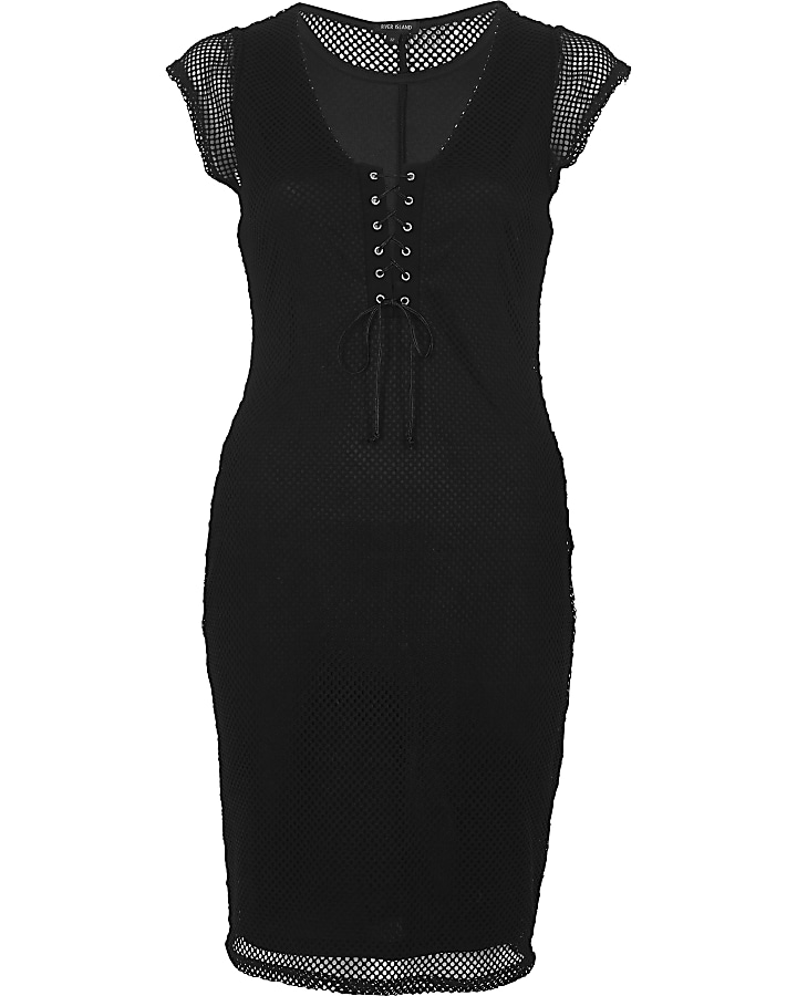 Black mesh corset front dress