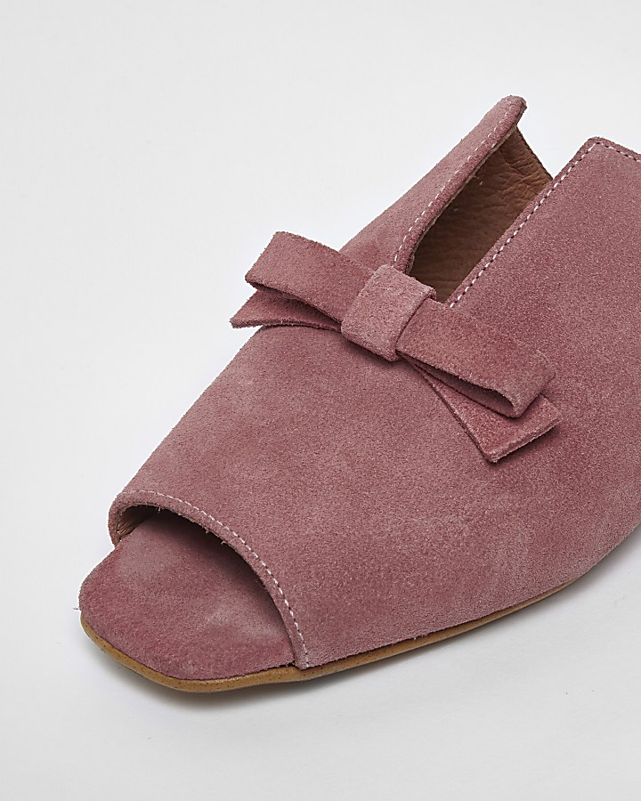 Pink suede bow mules